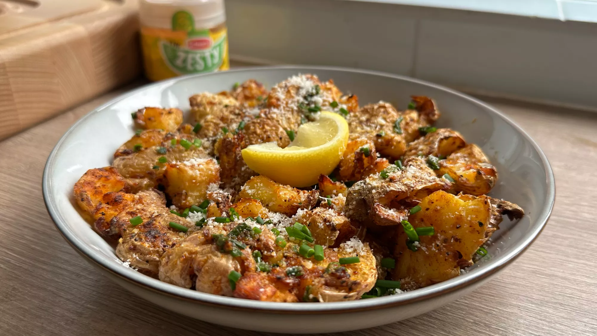 @oneserenasplate Zesty Lemon Parm Smashed Potatoes