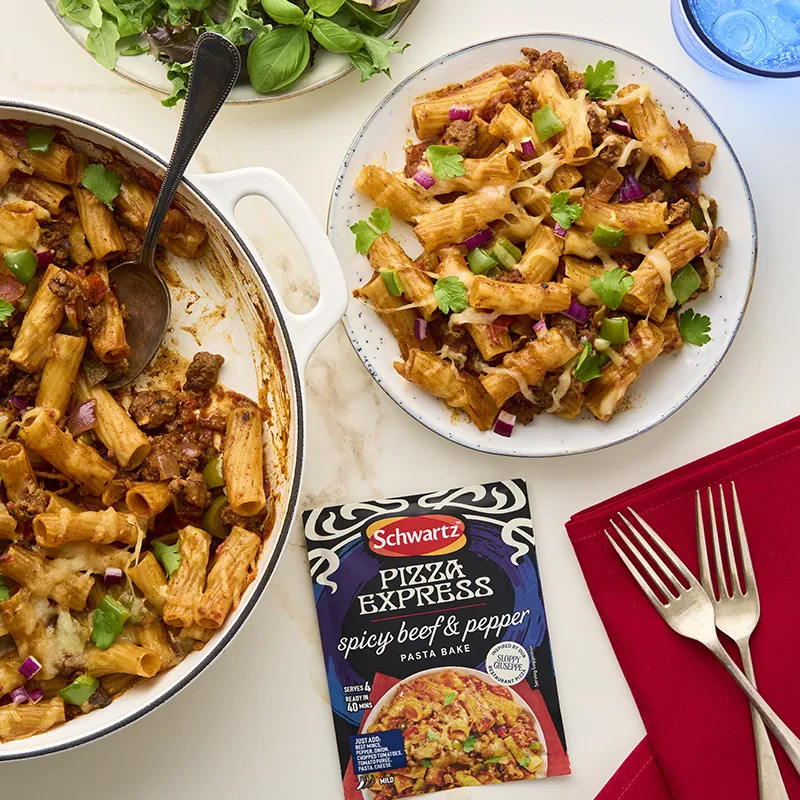 Pizza Express Spicy Beef & Pepper Pasta Bake Schwartz Pizza Express Spicy Beef & Pepper Pasta Bake