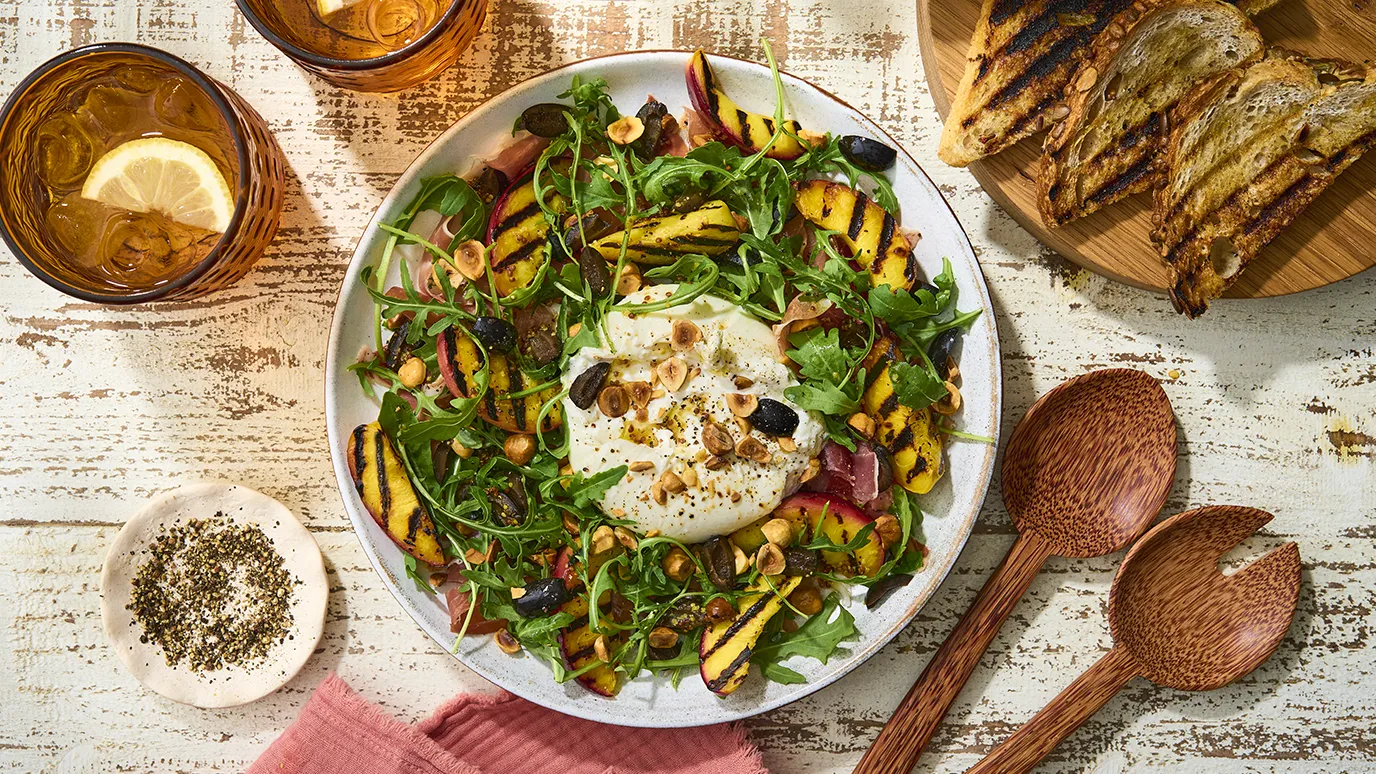 BBQ Peach, Burrata salad