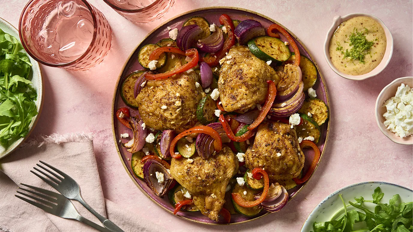 Air-fried Cajun Chicken with roasted veg & feta
