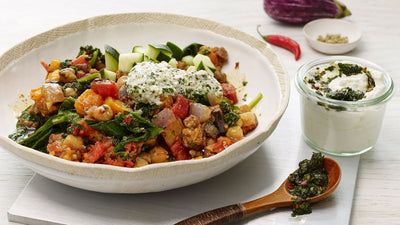 Chickpea and Ground Lamb Breakfast Hash with Skhug Sauce