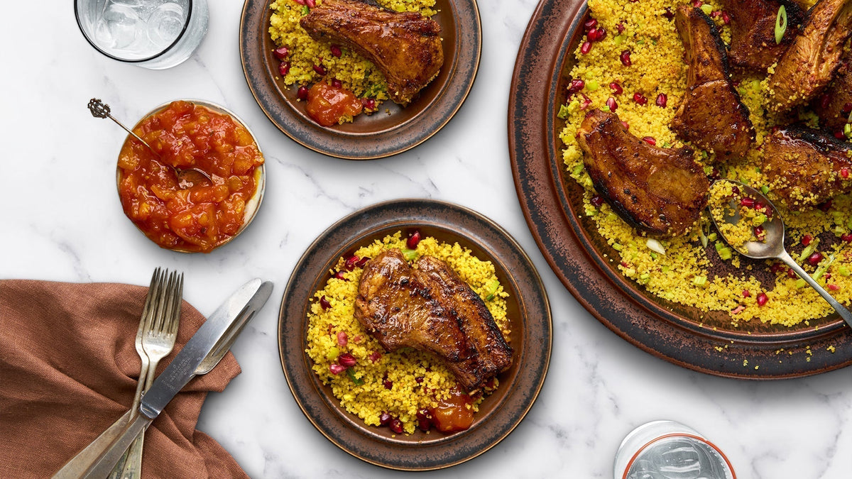 Pan-fried Lamb with Couscous & Tomato & Turmeric Chutney