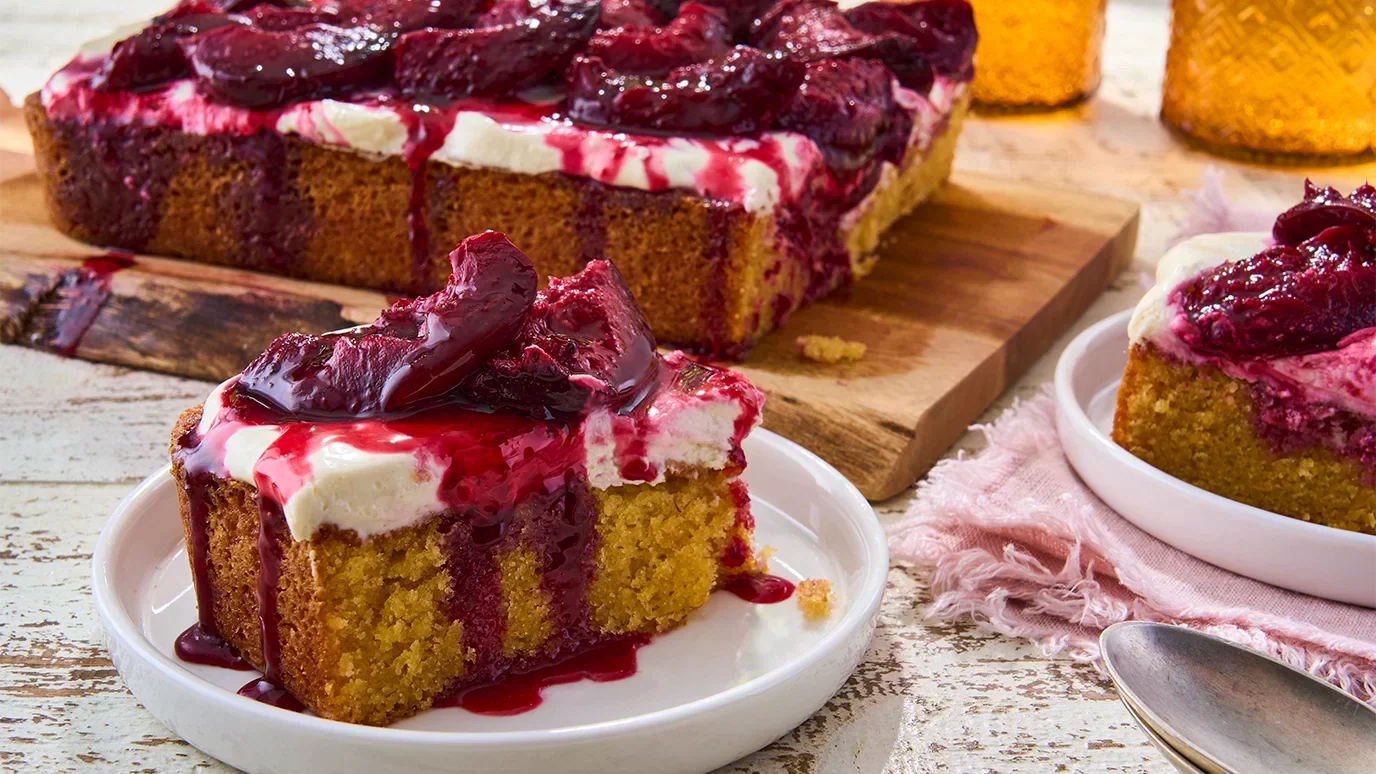 Roasted plum, Ginger, almond cake