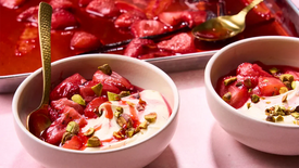 Roasted Strawberries With Ginger Cream & Pistachios Recipe
