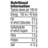 A nutritional information table for Cholula Hot Sauce Chipotle 6 150Ml detailing typical values per 100 ml including 43 kcal energy and 4.12 g salt.
