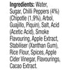 A detailed ingredient list for Cholula Hot Sauce Chipotle 6 150Ml featuring water, sugar, and a blend of chili peppers including chipotle, arbol, guajillo, and piquin.