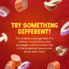 A recipe suggestion for a tasty sausage dish using Schwartz Creamy Pepper Sauce Mix 25G is displayed over a red background with floating ingredients like sausage, onion, and mushroom.