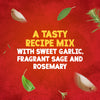 Sweet garlic, fragrant sage, and rosemary float against a textured red background, highlighting the tasty ingredients in the Schwartz Chicken Casserole Recipe Mix 36G.