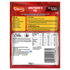 The front and back of a sachet of Schwartz Shepherd'S Pie Recipe Mix 38G is displayed, showing the ingredients, nutritional information, and cooking instructions.
