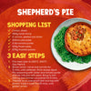 An infographic recipe card shows the shopping list and 3 easy steps for making a delicious meal with the Schwartz Shepherd'S Pie Recipe Mix 38G, next to an appetizing photo of the finished dish.