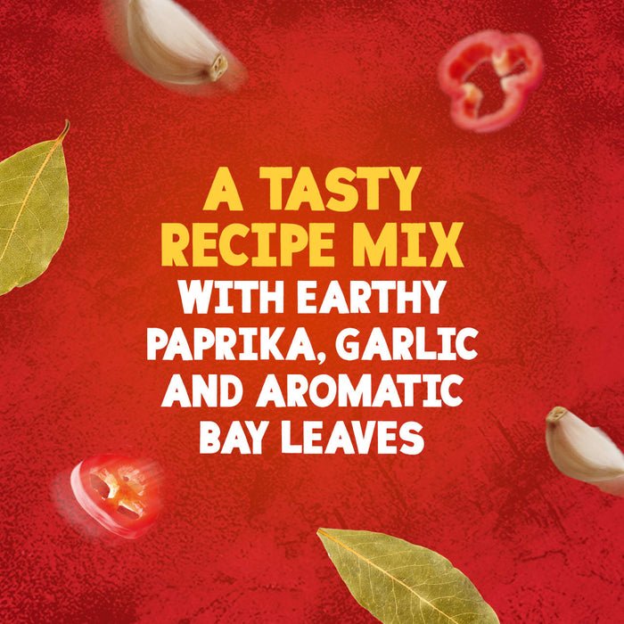 A promotional image for the Schwartz Shepherd'S Pie Recipe Mix 38G highlights its key ingredients with text describing a tasty recipe mix with earthy paprika, garlic, and aromatic bay leaves.