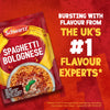 A promotional image displays a packet of Schwartz Spaghetti Bolognese Recipe Mix 40G against a red background with text that reads, Bursting with flavour from the UK's #1 flavour experts.