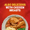 A delicious meal of chicken breasts in gravy with vegetables is presented as a serving suggestion, highlighting that the Schwartz Somerset Pork Casserole Recipe Mix 36G is also great with chicken.