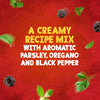 Floating ingredients like parsley, oregano, and black pepper are featured in this promotional image for Schwartz Spaghetti Carbonara Recipe Mix 32G, which is described as a creamy recipe mix.