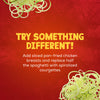 An advertisement for Schwartz Spaghetti Carbonara Recipe Mix 32G suggests a recipe variation, encouraging the addition of chicken and the substitution of spaghetti with spiralized courgettes, which are pictured against a red background.