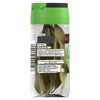 The back of a clear jar of Schwartz Bay Leaves 3G displays cooking tips, serving suggestions, and company contact information.