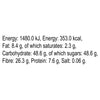 A nutritional information panel for Schwartz Bay Leaves 3G detailing energy values in kilojoules and kilocalories along with fat carbohydrate fibre protein and salt content.