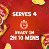 An advertisement for Schwartz Beef Casserole Recipe Mix 38G shows packets of the product on a red background, emphasizing that it serves 4 and is ready in 2 hours and 10 minutes.