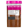 A clear plastic jar of Schwartz Cajun Seasoning 110G showing the back label with a detailed list of ingredients and nutritional information.