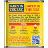 The back of a can of Old Bay Original Seasoning 75G shows its origin story, usage tips for burgers, fries, and popcorn, and a QR code for more recipes.