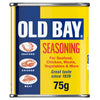 A rectangular tin of Old Bay Seasoning is shown against a white background, displaying its iconic yellow and blue label with red lettering.