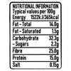 A nutritional information label for Schwartz Mild Curry Powder 85G detailing typical values per 100g including 365 calories and 15 grams of protein.