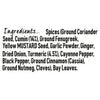 An ingredient list for Schwartz Mild Curry Powder 85G featuring a blend of spices including ground coriander seed, cumin, ground fenugreek, yellow mustard seed, garlic powder, ginger, dried onion, turmeric, cayenne pepper, black pepper, ground cinnamon, ground nutmeg, cloves, and bay leaves.