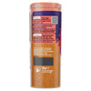 A side view of the label for Schwartz Hot Curry Powder 85G showing the ingredients list and storage instructions on a clear jar filled with vibrant orange spice.
