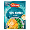 A package of Schwartz Lemon Butter Sauce Mix 38G featuring a serving suggestion of salmon and pasta with green beans to show the final prepared dish.