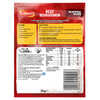 The back of a Schwartz Sa Beef Bourguignon recipe mix packet provides detailed cooking instructions and nutritional information for a hearty meal.