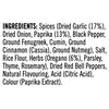 The ingredients list for the Schwartz The Real Greek Chicken Gyros Wrap 20G, showing spices like dried garlic, paprika, and herbs like oregano.