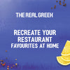 An advertisement for Schwartz The Real Greek Chicken Gyros Wrap 20G shows the text Recreate your restaurant favourites at home on a blue background with lemon slices and peppercorns.