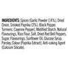 The ingredients list for the Schwartz Bella Italia Gamberoni Garlic & Chilli Prawn Spaghetti 35G, including spices like garlic powder and smoked paprika, is displayed in black text on a white background.