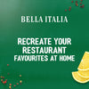 An advertisement for Schwartz Bella Italia Gamberoni Garlic & Chilli Prawn Spaghetti 35G shows the text Bella Italia, Recreate your restaurant favourites at home on a green background with lemons and peppercorns.