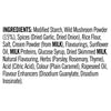 The ingredients list for Schwartz Bella Italia Pollo Funghi Creamy Chicken & Wild Mushroom Rigatoni 30G, showing key components like wild mushroom powder, spices, and milk proteins.