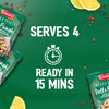 An advertisement shows packets of Schwartz Bella Italia Pollo Funghi Creamy Chicken & Wild Mushroom Rigatoni 30G on a green background with text that reads Serves 4, Ready in 15 mins.