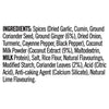 The ingredients list for Schwartz Las Iguanas Bahian Coconut Curry 25G, which includes spices, coconut milk powder, and coriander leaves.