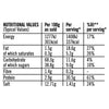 A nutritional information table infographic displays the typical values for Schwartz Las Iguanas Honey Chilli Chicken 35G, detailing energy, fat, carbohydrate, fibre, protein, and salt content per 100g and per serving.