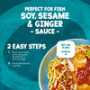 This infographic for Schwartz Forfish Dark Soy Sesame Ginger Sauce 300G details a simple two step preparation process for a meal that serves four people in just five minutes.