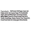 A detailed list of ingredients for Schwartz Extra Spicy Cajun 42G Grill&Sizzl including chilli powder, cayenne pepper, and various aromatic spices like cumin and coriander seed.