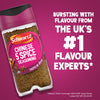 A bottle of Schwartz Chinese 5 Spice Seasoning 58G is displayed against a textured magenta background alongside text claiming the brand as the UK number one flavour experts based on Nielsen sales data.
