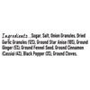 A list of the ingredients for Schwartz Chinese 5 Spice Seasoning 58G, including garlic granules, ground star anise, and ground ginger.