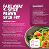An infographic for a Fakeaway 5-Spice Prawn Stir Fry recipe featuring Schwartz Chinese 5 Spice Seasoning 58G as a key ingredient for coating the prawns.