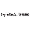 A graphic illustration displaying the simple ingredients list for Schwartz Oregano 7G in a stylized black font against a plain white background.