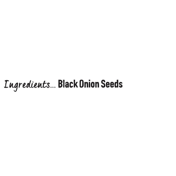 A simple graphic displays the ingredient list for Schwartz Black Onion Seeds 42G in black text against a plain white background.