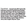 An ingredient list for Schwartz Moroccan Seasoning 40G featuring roasted cumin, paprika, dried onion, and a blend of aromatic herbs and spices.