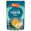 A package of Schwartz Fish Pie Sauce, 300G featuring a serving suggestion of a golden mashed potato topped fish pie alongside fresh green broccoli.