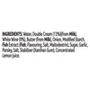 A list of ingredients for Schwartz Fish Pie Sauce, 300G including water, double cream, white wine, butter, onion, and fish extract.
