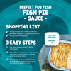 An infographic for Schwartz Fish Pie Sauce, 300G provides a simple three step recipe to prepare a fish pie with mixed fish and mashed potato in forty five minutes.