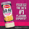 A promotional graphic for Schwartz Af Fries Seas Cheezy Chips Seasoning featuring a tall shaker bottle next to bold text claiming it is from the UK number one flavour experts.